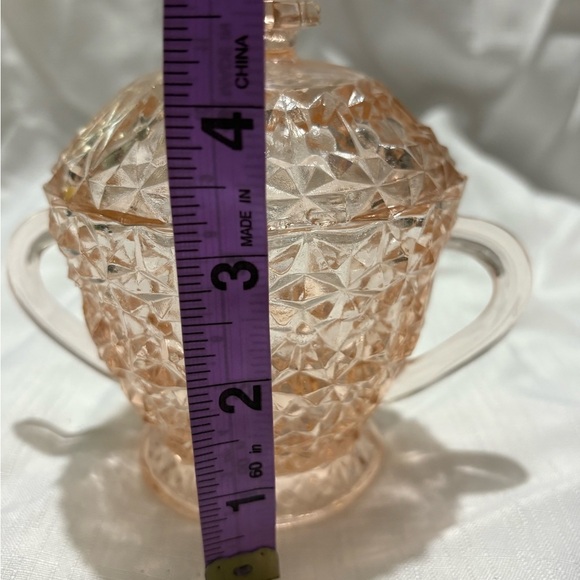 Vintage Pink Depression Glass Sugar Bowl with Handles - Picture 8 of 8